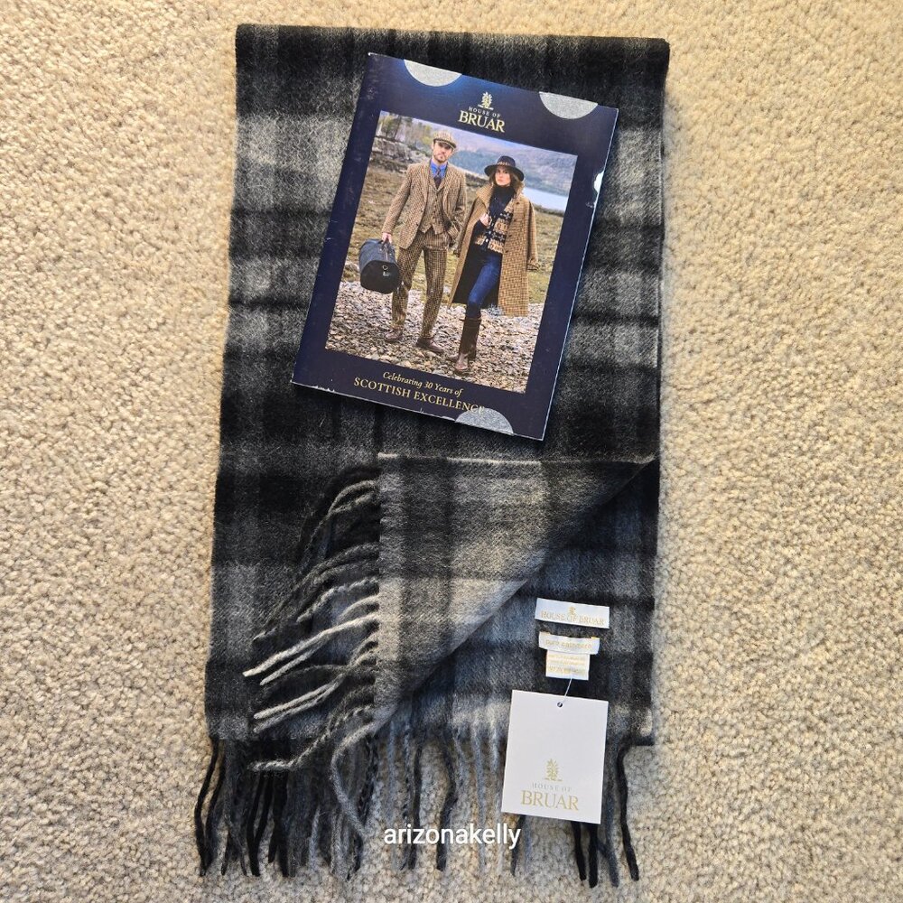 NWT House of Bruar Cashmere Plaid Scarf Grey & Black - Picture 12 of 14